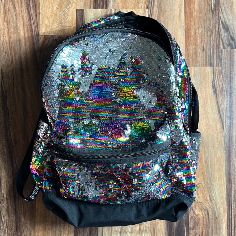 PINK Reversible Sequin Three Pocket Backpack